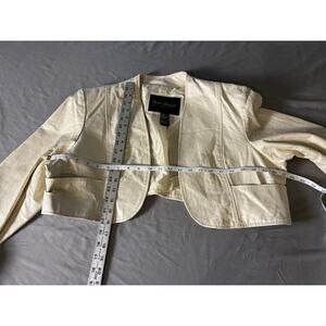 Ashley Stewart White Cropped Leather Jacket Women’s 1X Genuine Leather Lined
